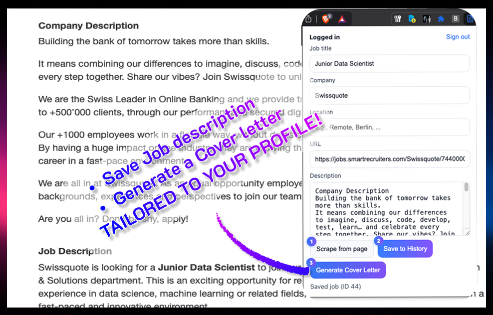 One-click job saving interface