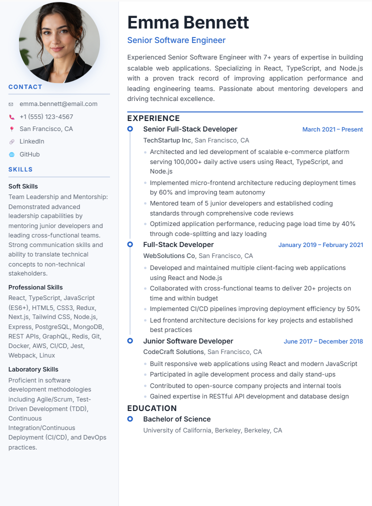 Example of an ATS-optimized CV generated by EasyApplAI